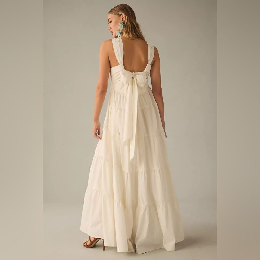 Anthropologie Forever That Girl Tiered Ruched Back Bow Dress